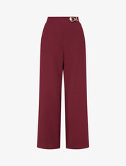 Pantalon ample taille haute à bijou fantaisie - Lie de vin - 1