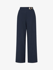 Pantalon ample taille haute à bijou fantaisie - Marine - 1