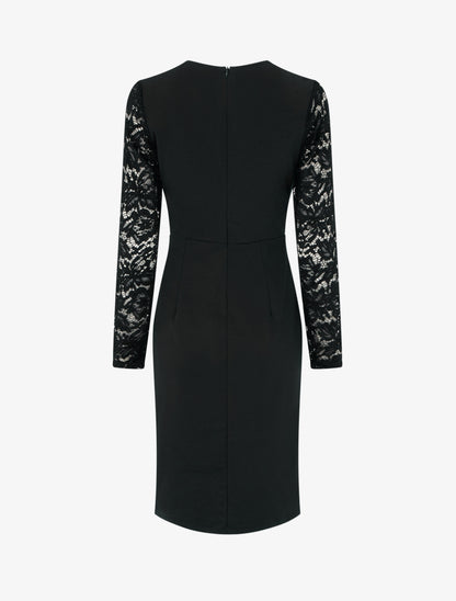 Robe portefeuille ajustée à manches en dentelle - Noir - 2