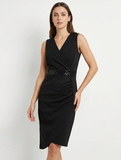 Robe portefeuille sans manches à sequins - Noir