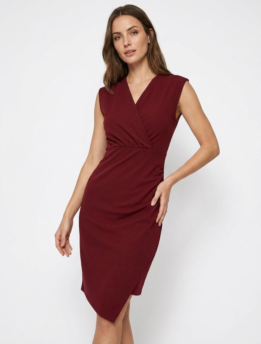 Robe sans manches style portefeuille à effet drapé - Bordeaux