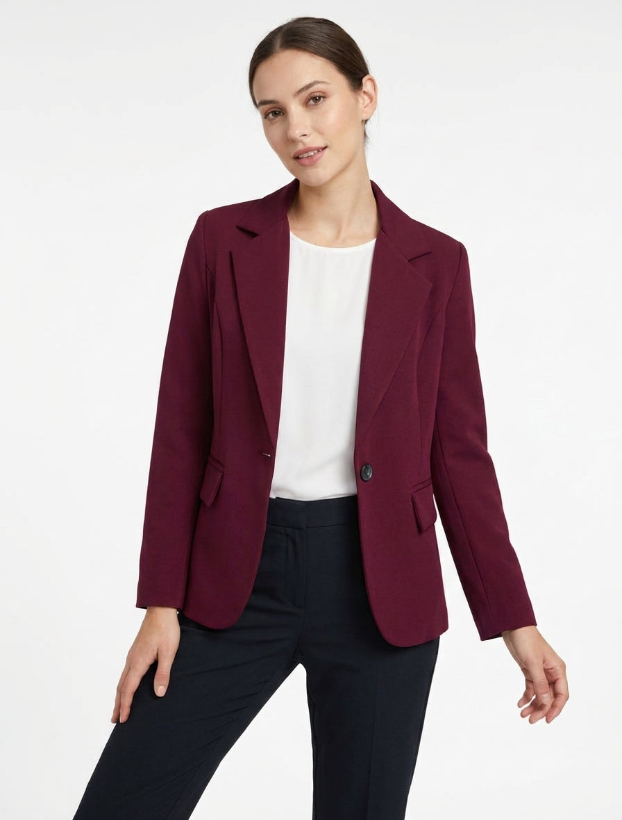Blazer uni à col cranté - Lie de vin