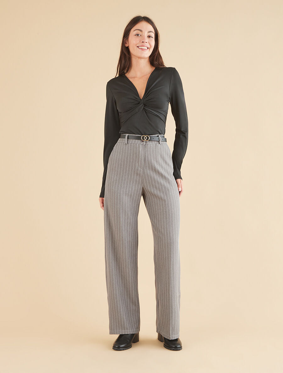 Pantalon de tailleur à fines rayures - Gris - 4