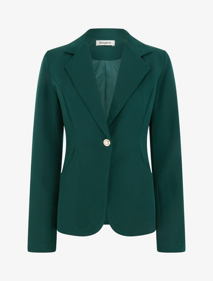 Blazer cintré à un bouton et épaulettes - Vert foncé - 1