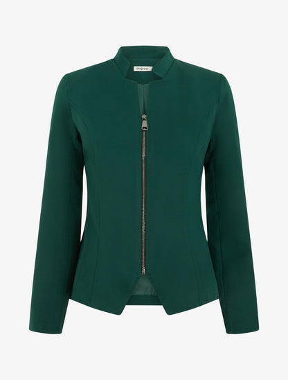 Veste cintrée à épaulettes et zip - Vert foncé - 1