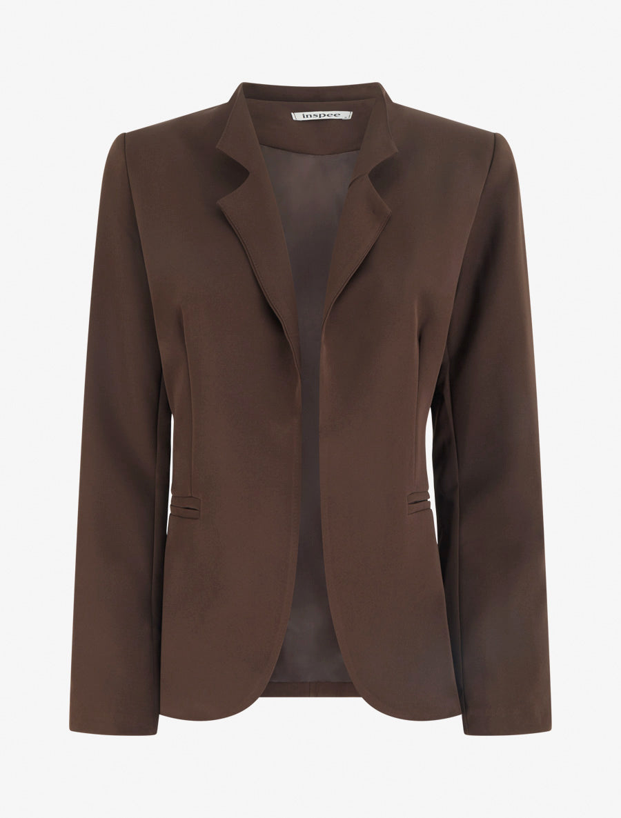 Veste ouverte à col cranté et épaulettes - Marron - 1