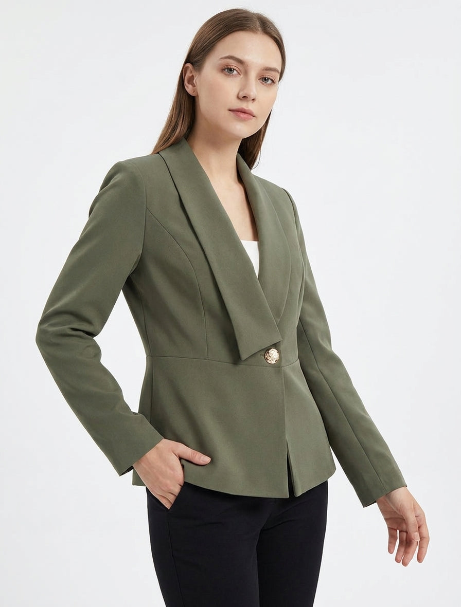 Blazer uni à col droit stylisé - Kaki