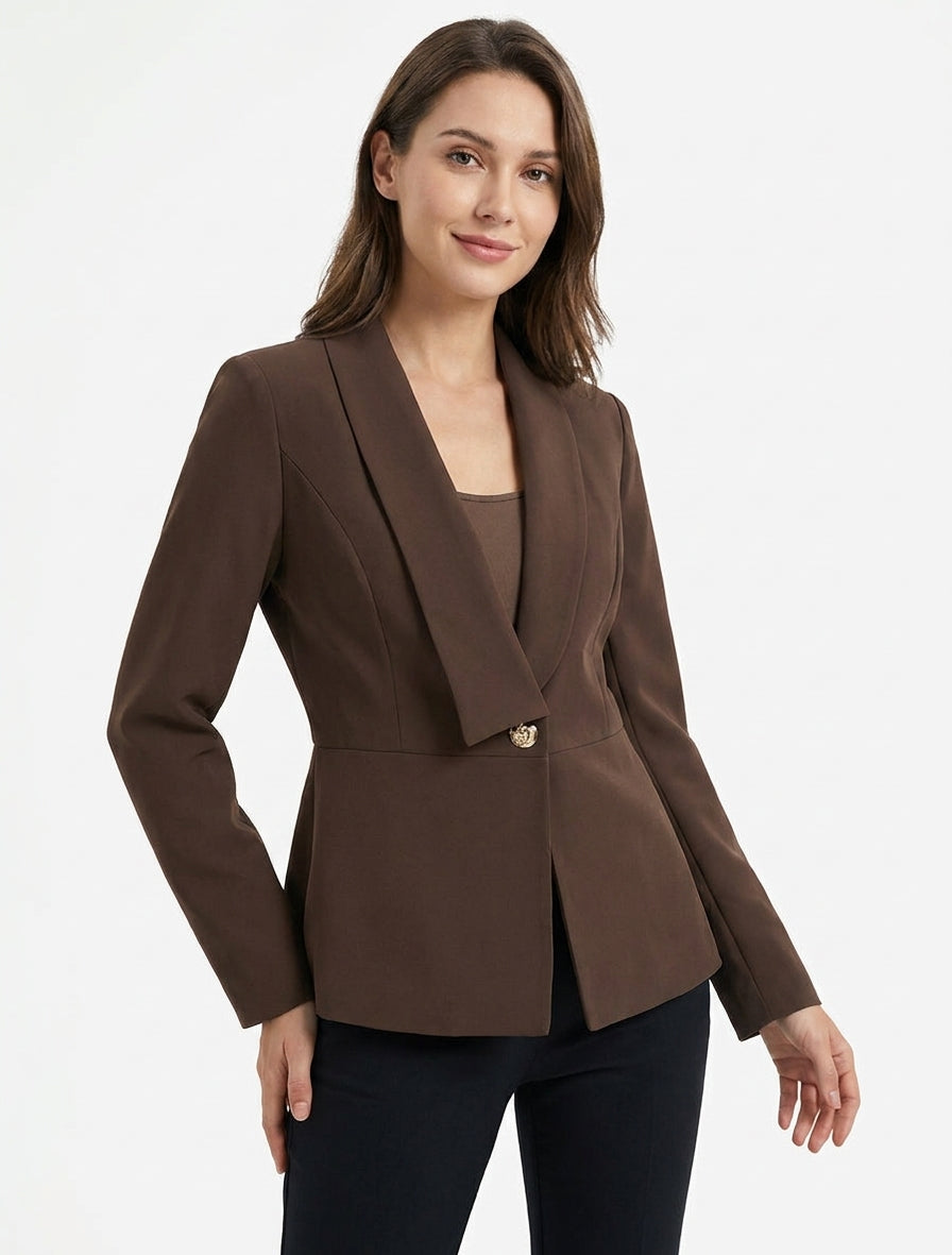 Blazer uni à col droit stylisé - Marron