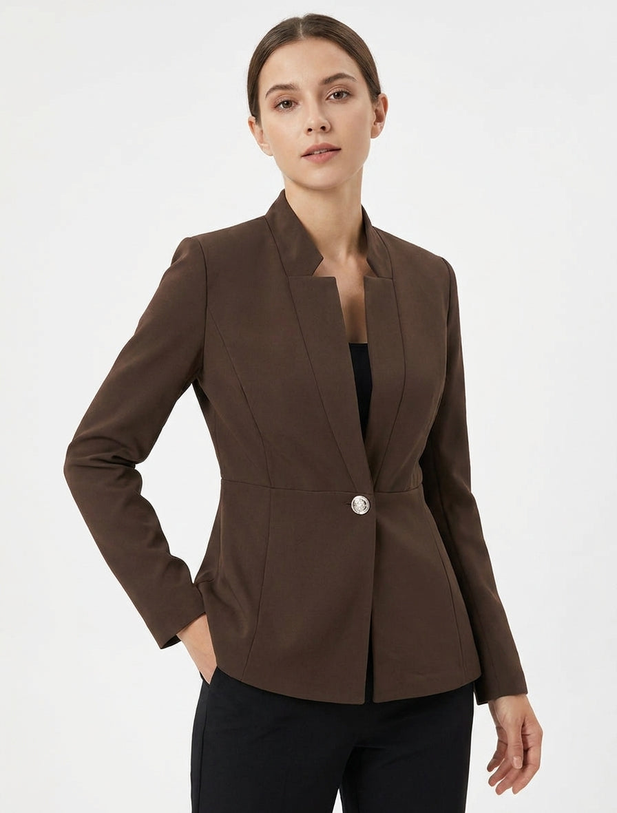 Blazer uni à fermeture boutonné - Marron