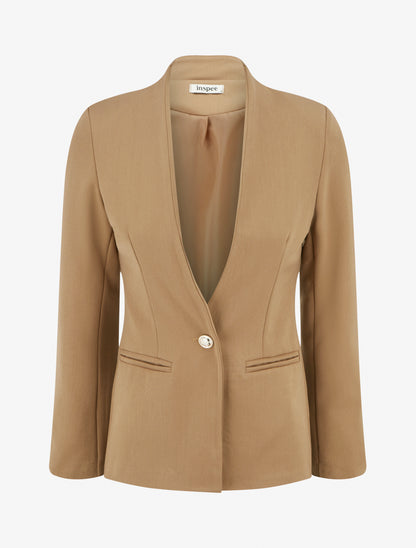 Blazer uni à col droit - Camel - 1