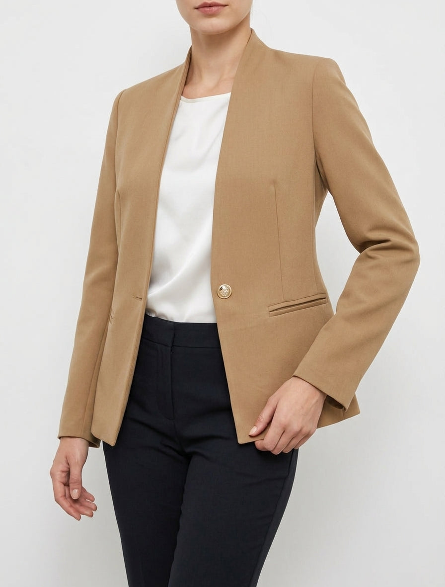 Blazer uni à col droit - Camel