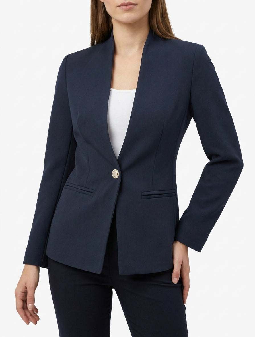 Blazer uni à col droit - Marine
