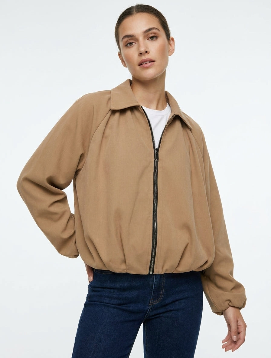 Bomber uni à bords élastiqués - Camel