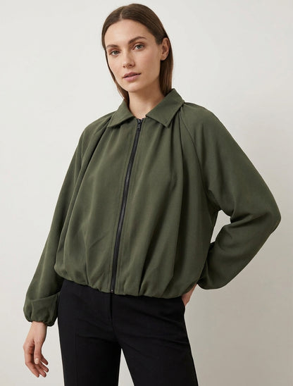 Bomber uni à bords élastiqués - Kaki