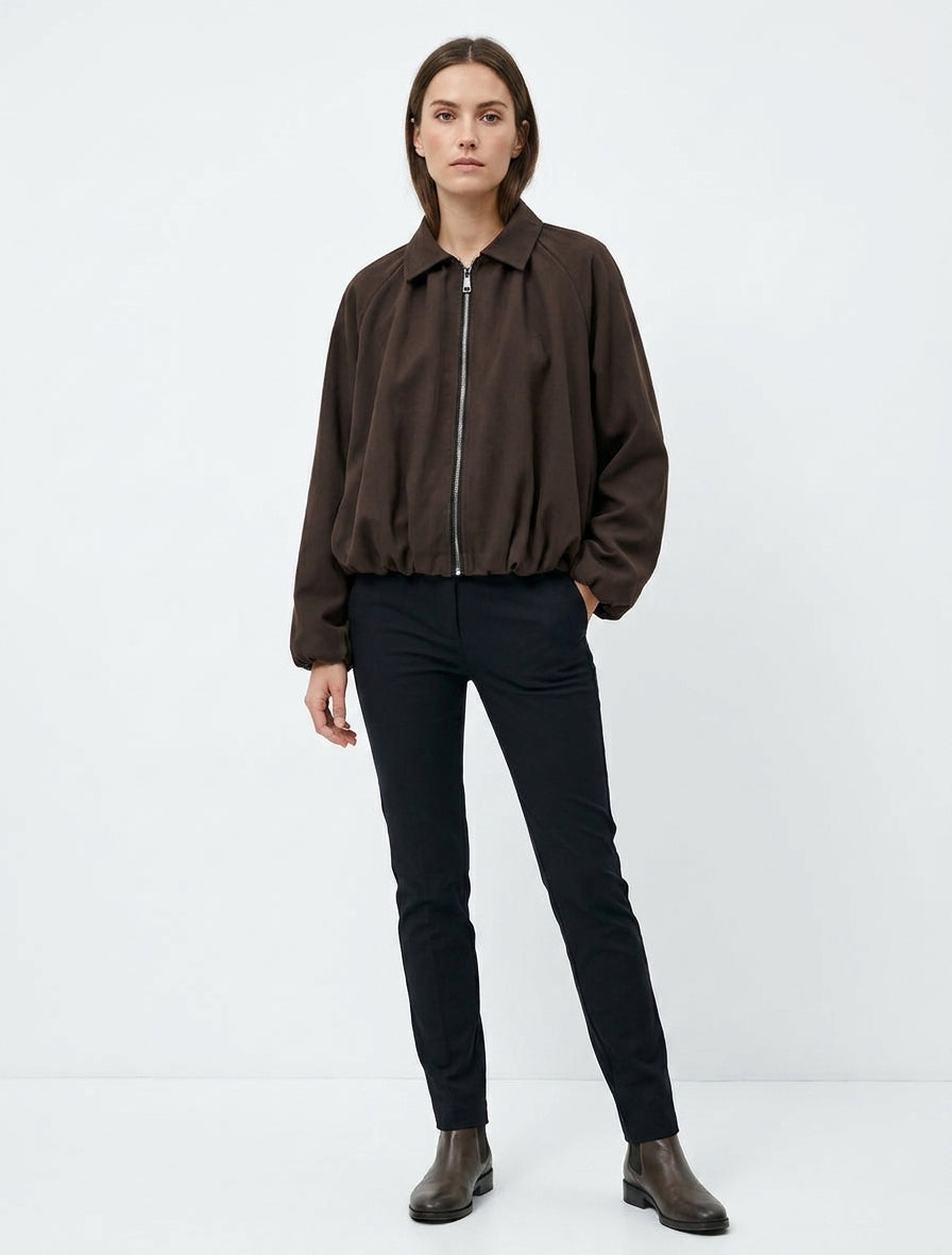 Bomber uni à bords élastiqués - Marron