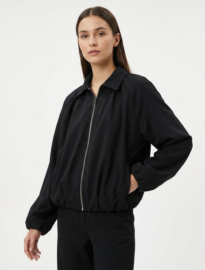 Bomber uni à bords élastiqués - Noir