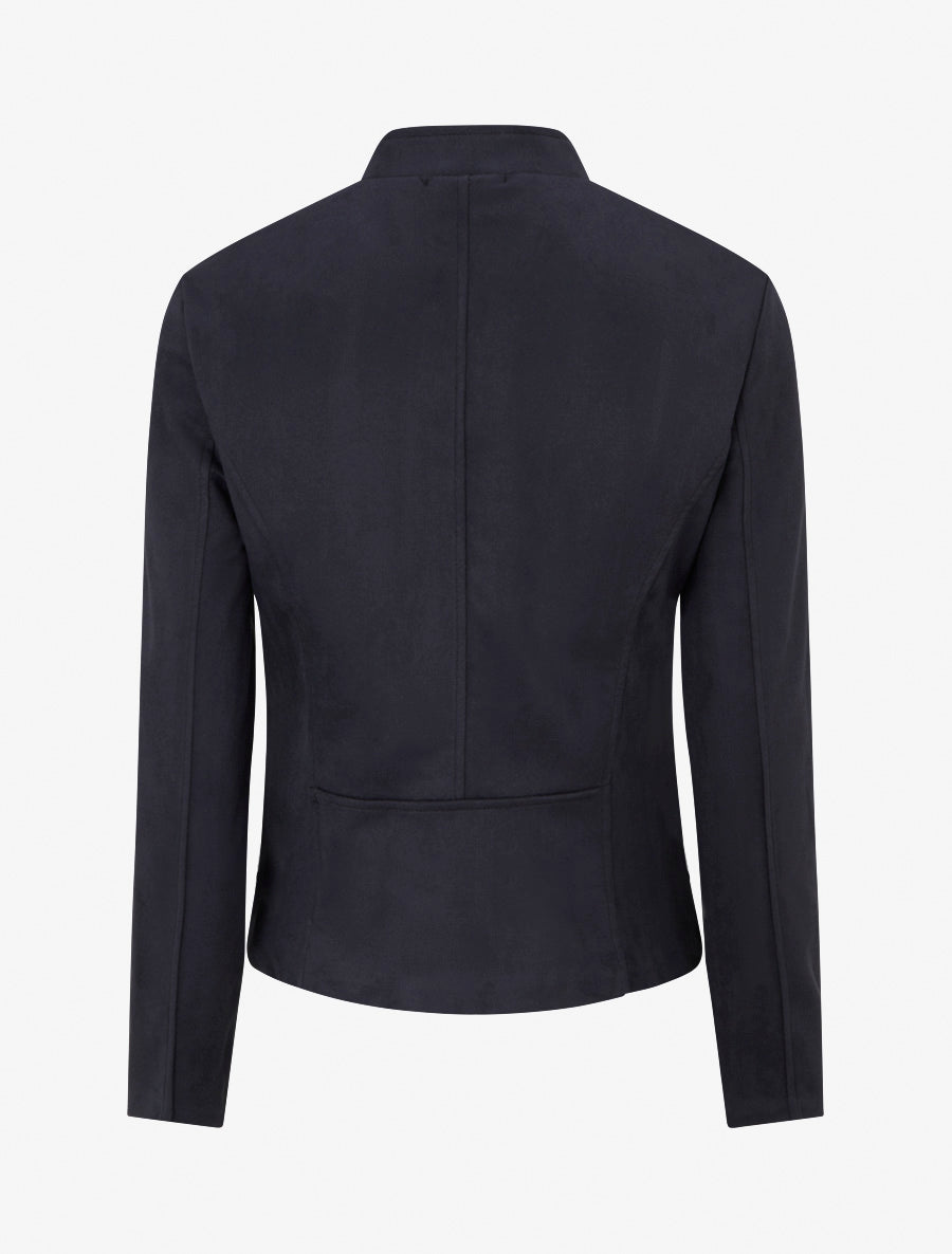 Veste en suédine à col montant et zip - Marine - 2