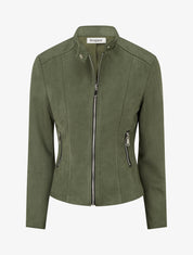 Veste en suédine à col montant et zip - Kaki - 1