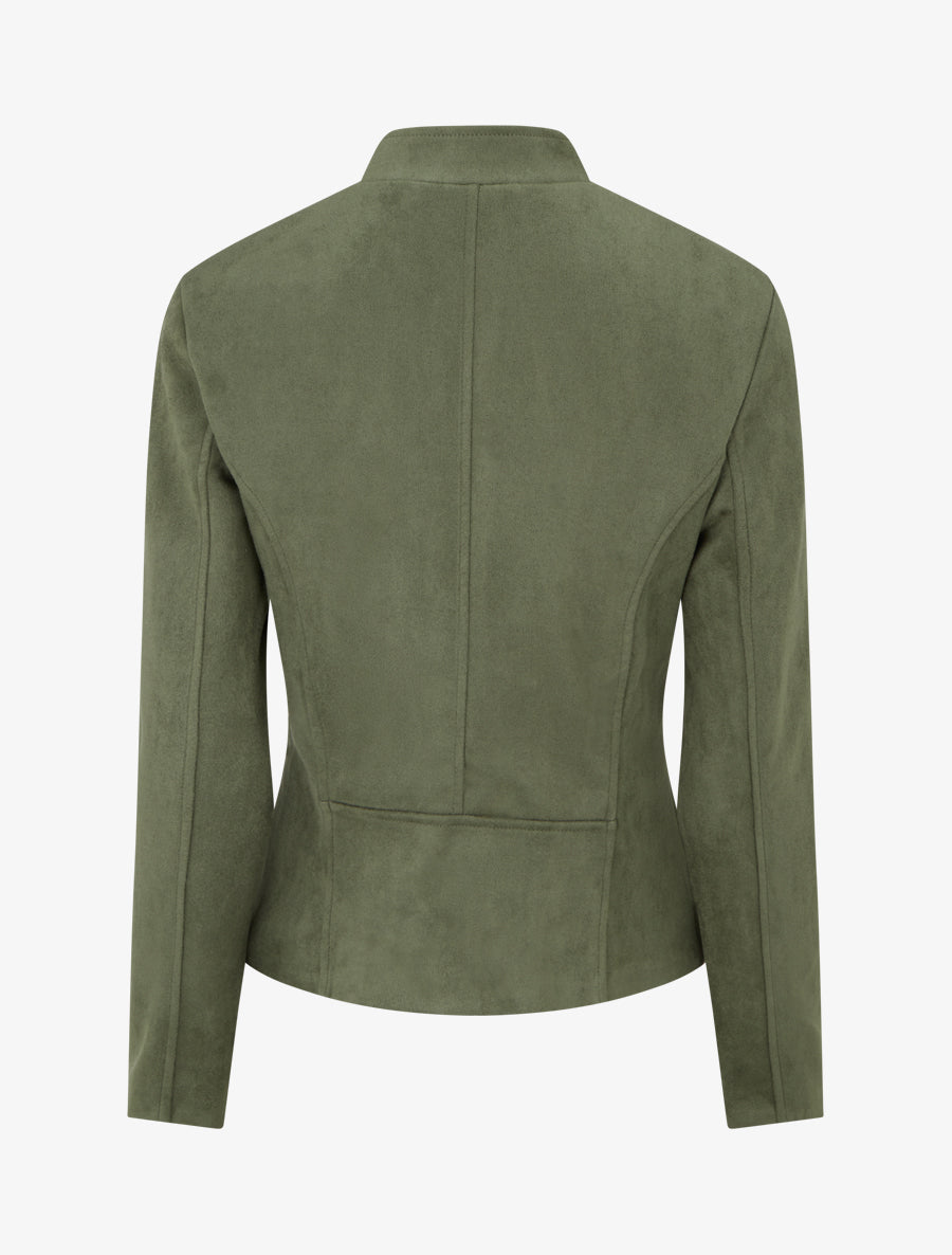 Veste en suédine à col montant et zip - Kaki - 2
