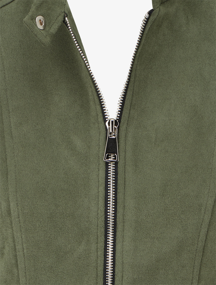 Veste en suédine à col montant et zip - Kaki - 3