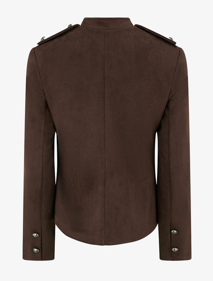 Veste en suédine boutonnée style officier - Marron - 2