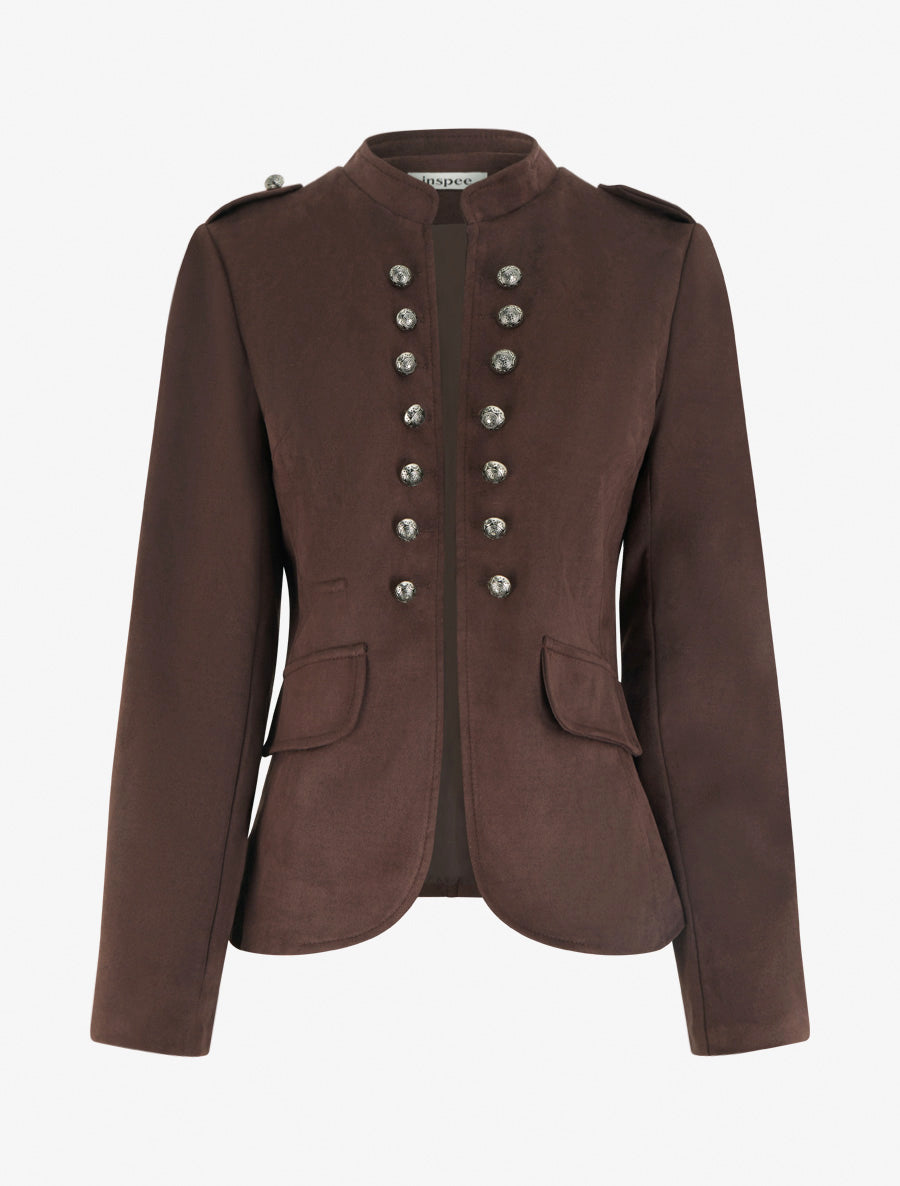 Veste en suédine style officier - Marron - 1