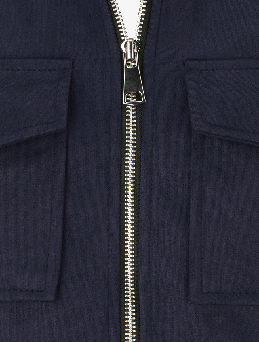 Veste en suédine zippée à poche à rabat - Marine - 3