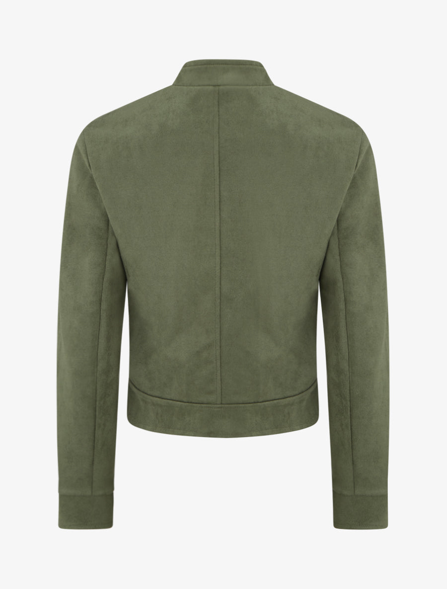 Veste en suédine zippée à poche à rabat - Kaki - 2