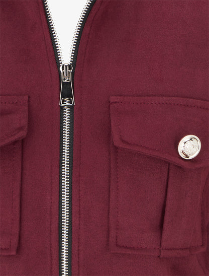 Veste en suédine zippée à poche à rabat - Lie de vin - 3
