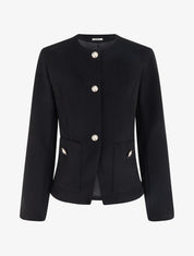 Veste en suédine boutonnée à col rond - Noir - 1