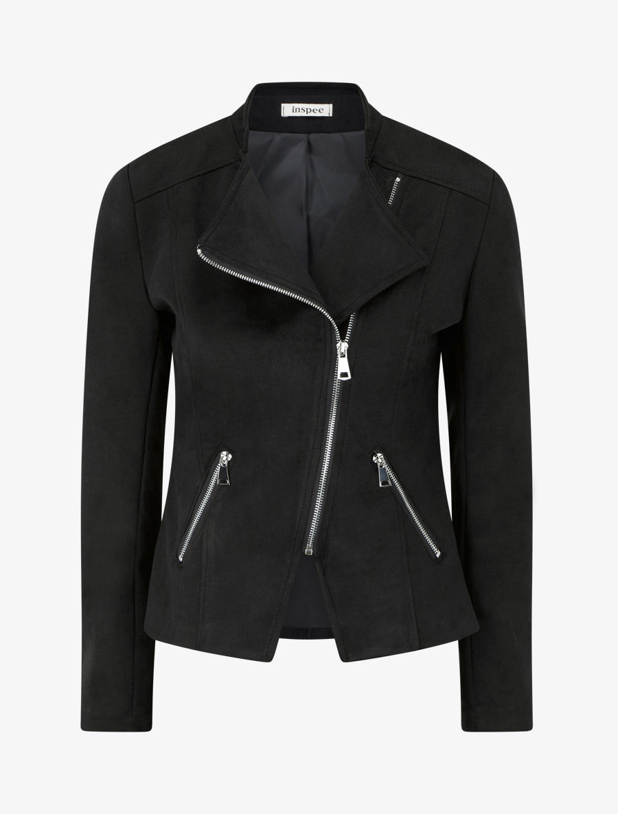 Veste style perfecto en suédine - Noir - 1