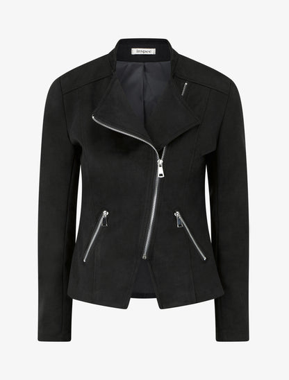 Veste style perfecto en suédine - Noir - 1