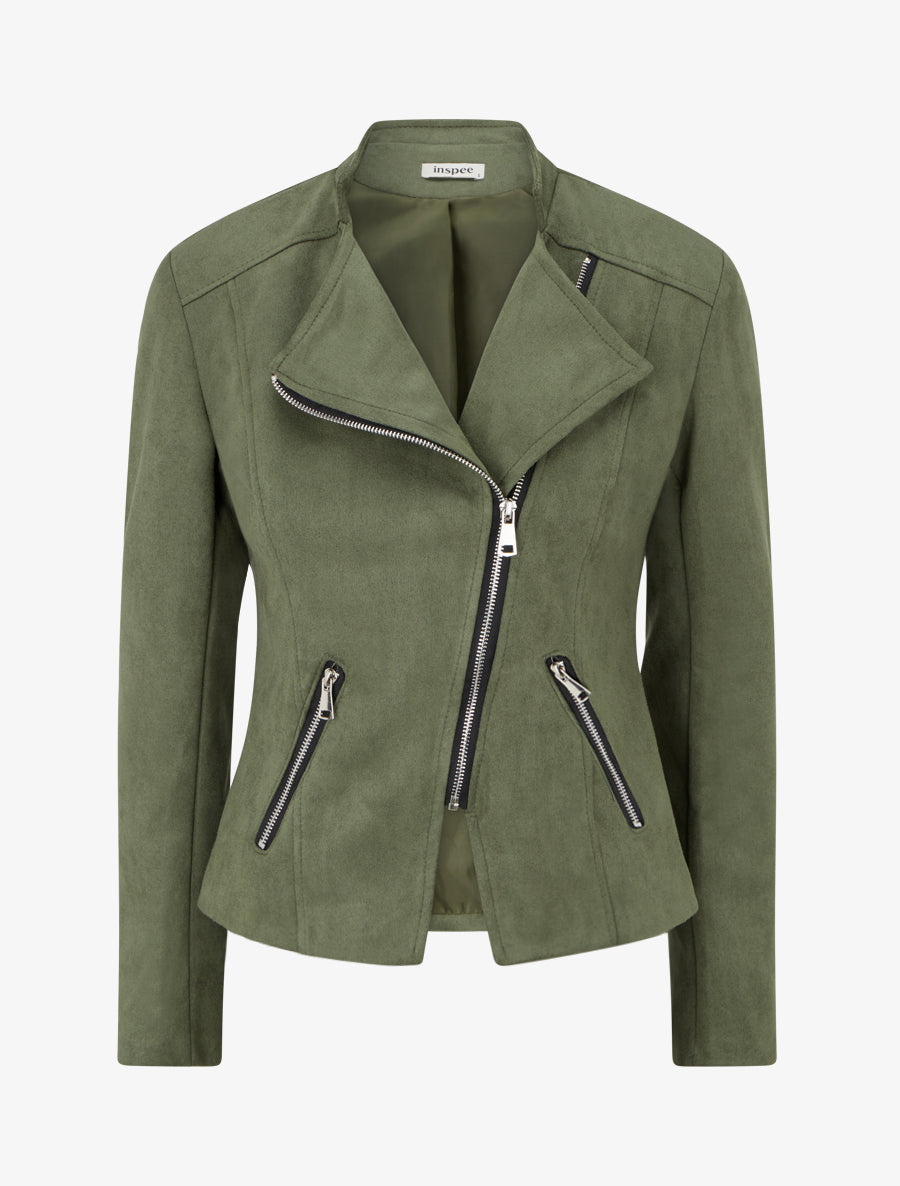 Veste style perfecto en suédine - Kaki - 1