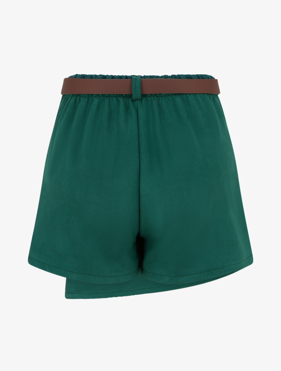 Jupe-short suédine à boutons décoratifs - Vert foncé - 2