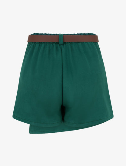 Jupe-short suédine à boutons décoratifs - Vert foncé - 2