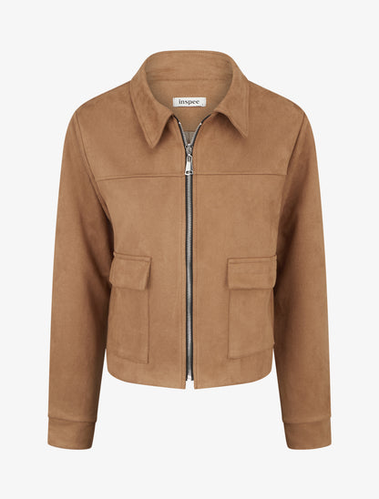 Veste zippée effet daim - Camel - 1