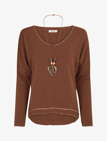 Pull fin à bords irisés - Camel - 1