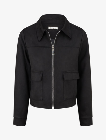 Veste zippée effet daim - Noir - 1