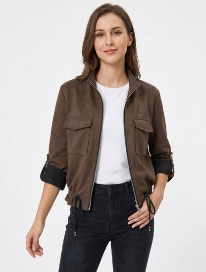 Veste en suédine coupe droite et poches à rabat - Marron