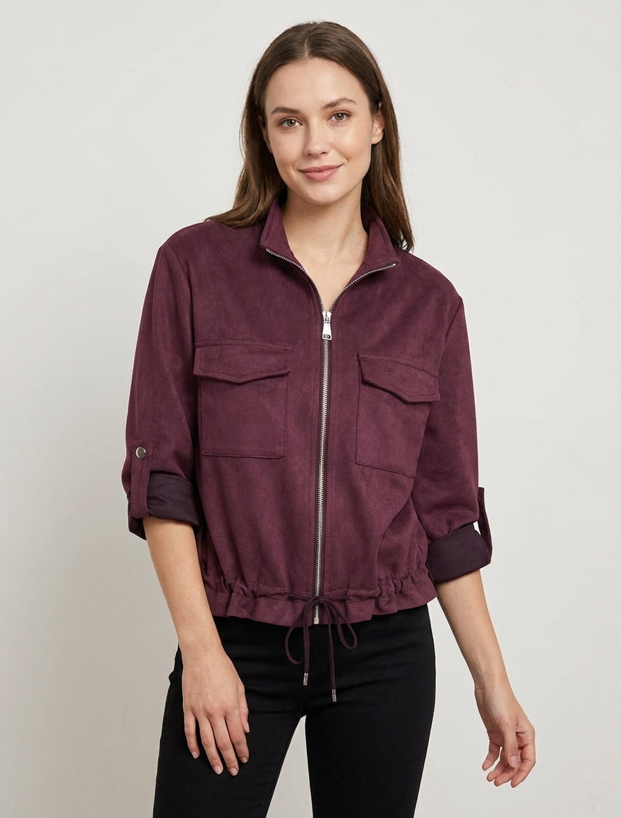Veste en suédine coupe droite et poches à rabat - Prune