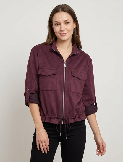 Veste en suédine coupe droite et poches à rabat - Prune