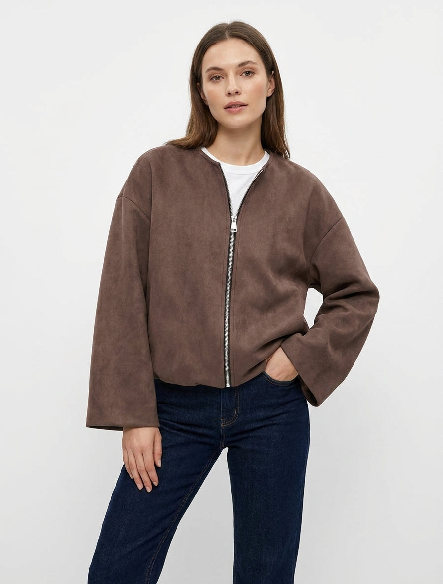 Veste en suédine style bomber coupe oversize - Marron