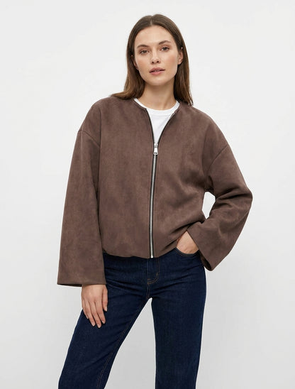 Veste en suédine style bomber coupe oversize - Marron