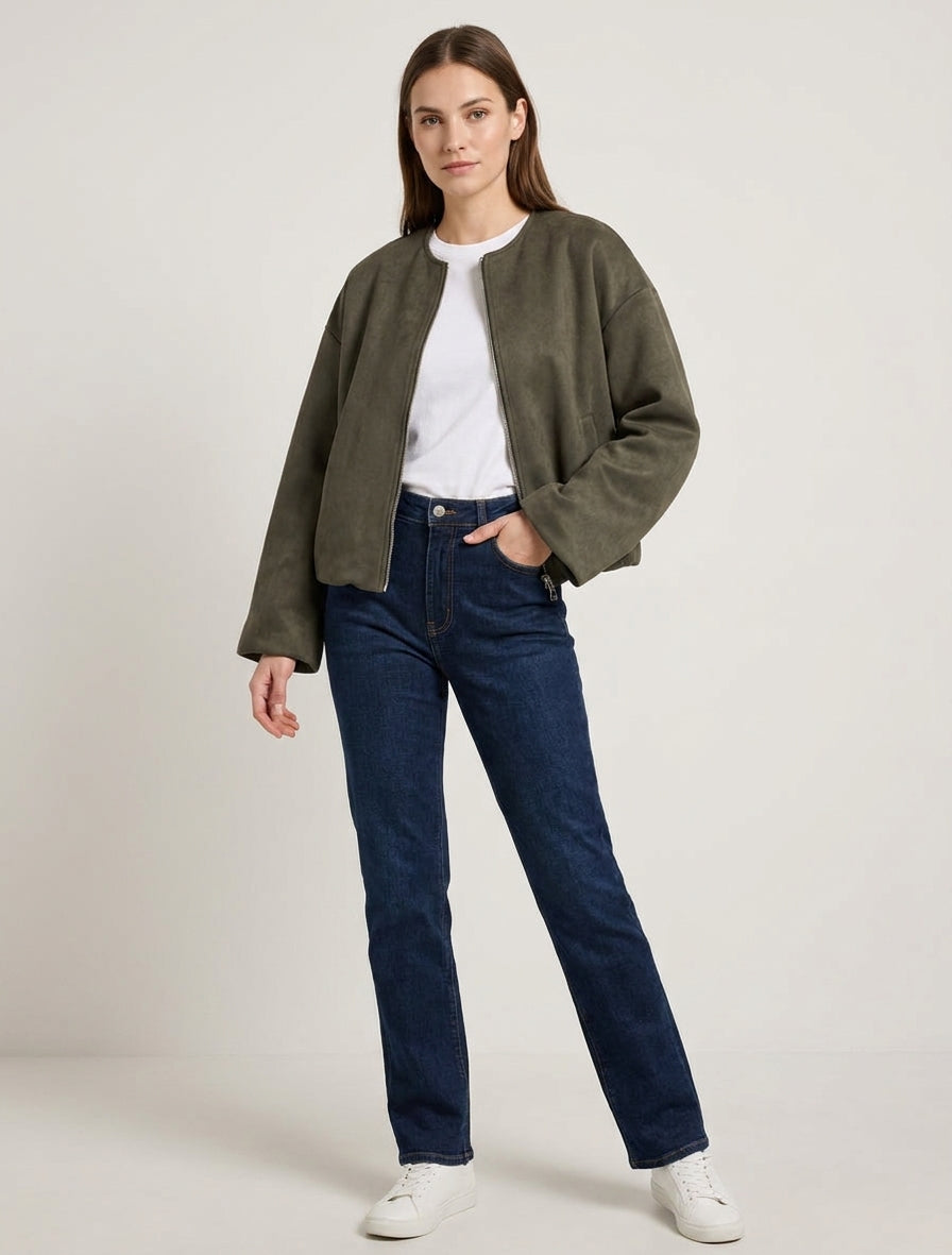 Veste en suédine style bomber coupe oversize - Kaki