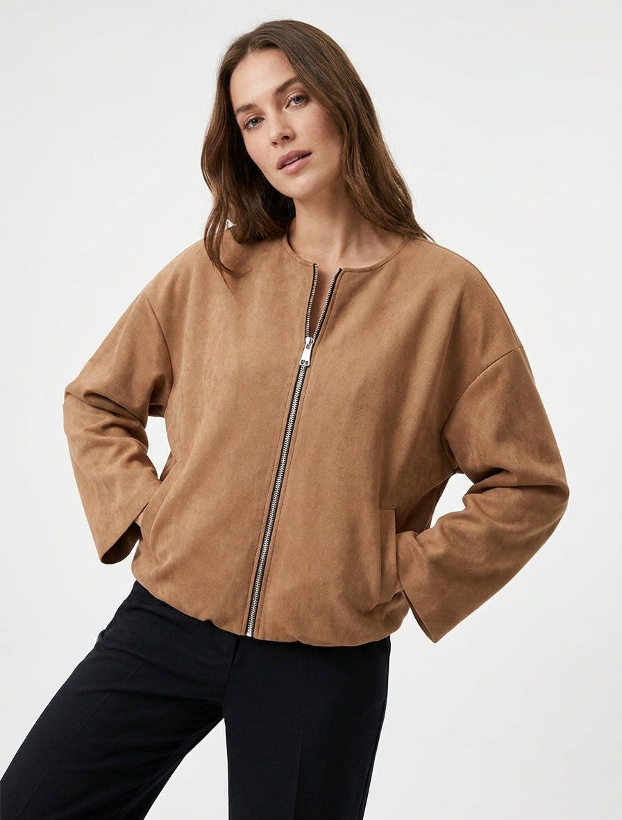 Veste en suédine style bomber coupe oversize - Camel