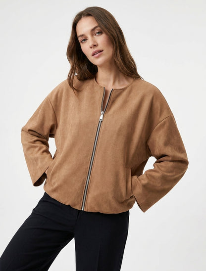 Veste en suédine style bomber coupe oversize - Camel