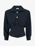 Blouse élastiquée à col à pied - Marine - 1