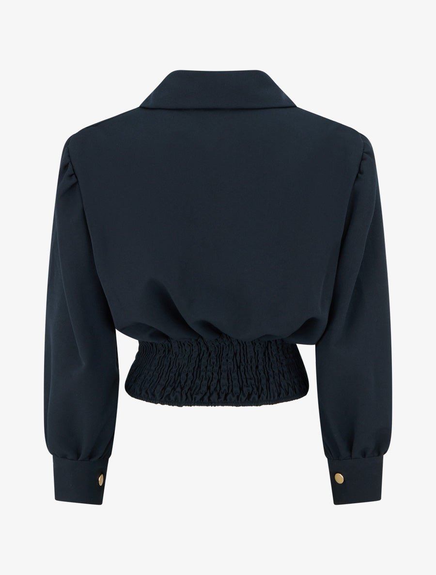 Blouse élastiquée à col à pied - Marine - 2