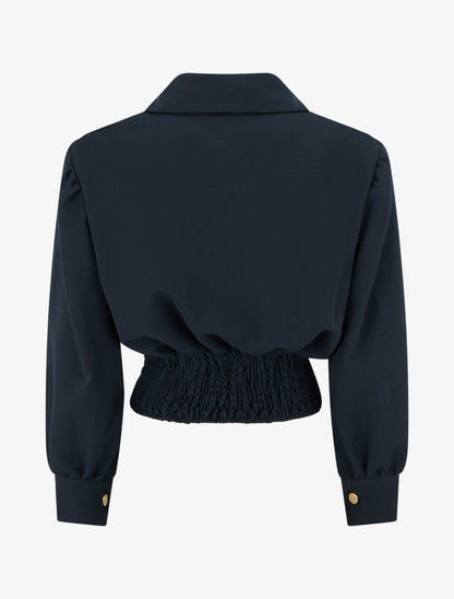 Blouse élastiquée à col à pied - Marine - 2