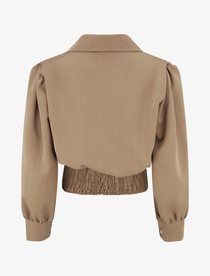Blouse élastiquée à col à pied - Beige foncé - 2